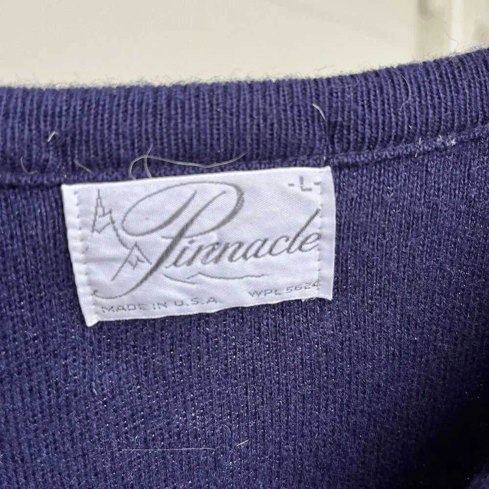 Vintage 1980s Pinnacle Southern Comfort V-Neck Sweater Navy Blue Size L USA Made